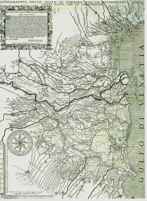 Carta del 1603 del Delta del Po, con i corsi d’acqua e il territorio polesano