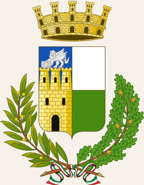 Stemma civico di Rovigo: tre torri, leone di San Marco e campo bianco e verde